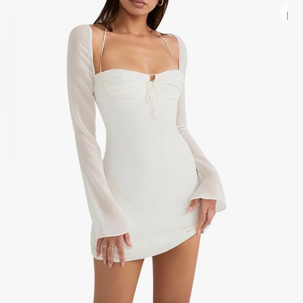 White Bodycon Dress Puff Sleeve Mini Dress Size S. Good Condition- Worn once